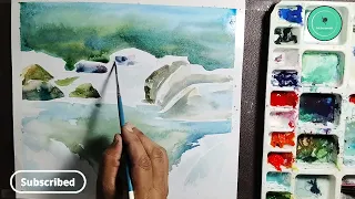 Step By Step Waterfall Landscape  Painting for Beginners @ArtistShikhaSharma