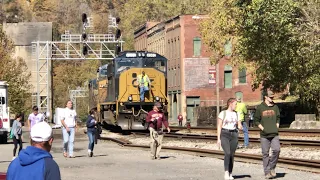 Standing On Bridge With Train Passing & Railroad Switching CSX & RJ Corman Railroad In West Virginia