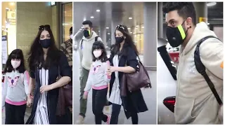 Aishwarya Rai Bachchan with Abhishek & Aaradhya snapped at the Airport | SpotboyE