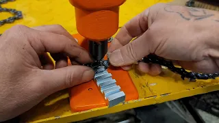 making chainsaw chain. STIHL rivet spinner and press.