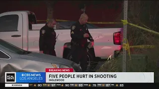5 rushed to hospital after shooting in Inglewood; video from scene shows cars riddled with bullets
