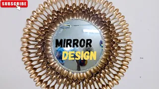 Diy creative mirror design ideas with plastic spoons | Amazing Wall decoration with Mirror & Spoons