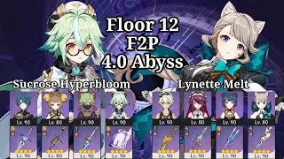 [F2P] 4.0 Spiral Abyss Floor 12 C0 Sucrose & Lynette (Eng sub) | Genshin Impact