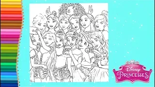 Coloring ALL Disney Princesses Taking Selfie - Jasmine Belle Cinderella & More - Coloring Book