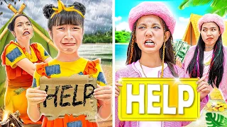 Rich Family Vs Poor Family! Surviving 24 Hours On A Deserted Island | Baby Doll TV
