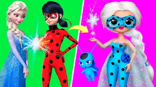 Elsa and Anna Become Ladybug and Cat Noir / 10 LOL Surprise DIYs