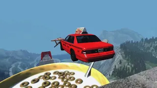 Beamng drive - Open Bridge Crashes over Giant Cereal bowl with Milk