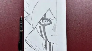 Anime sketch | how to draw boruto half face step-by-step