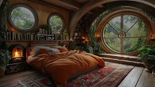 Sounds for Sleeping, Cozy Hobbit Bedroom - Rain at Night - Cozy Reading Corner by the Fireplace