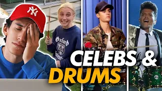 Drummer reacts to CELEBRITIES playing DRUMS!