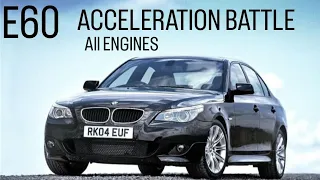 BMW E60 acceleration battle all diesel engines 0-100km/h 520d vs 525d vs 530d vs 535d pre LCI vs LCI