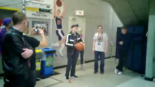 Backstage deadmau5, Skrillex, Martin Solveig & Chuckie play basketball..  Warehouse 2011 All Stars..