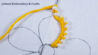 hand embroidery pearl and thread combined amazing needle work flower design for beginners