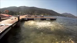 Swimming in the lake  with as much clothes on as we could.