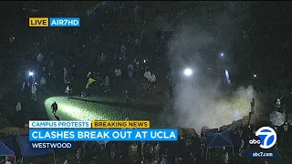 Protesters fighting, throwing objects as clashes erupt at UCLA