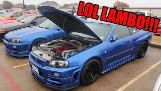 LAMBO OWNER THOUGHT HE WAS COOL...UNTIL THE R34 GTR SHOWED UP!!!