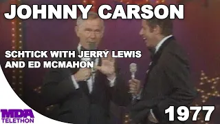 Johnny Carson - Schtick with Jerry Lewis and Ed McMahon | 1977 | MDA Telethon