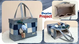 sewing diy a denim tote bag from old jeans ,how to sew denim tote bag tutorial, Easy to sew tote bag