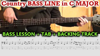 COUNTRY BASS LINE Lesson TAB & Backing Track - Easy Beginners Country Bass Line - C MAJOR Bass TABS