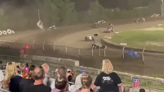 Wisconsin WingLESS Sprints Hard crash in turns 3/4 collecting a few cars, 2 cars go cartwheeling.