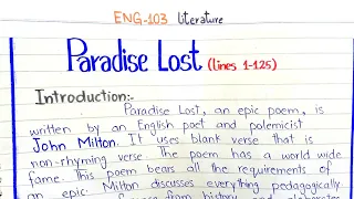 Paradise Lost || lines 1-125 || Book 1 || Summary || Themes || Tone #ENG-103 #2ndsemester #PU