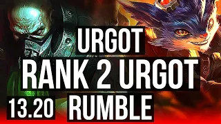 URGOT vs RUMBLE (TOP) | Rank 2 Urgot, 2.1M mastery, 1000+ games, 9/1/0 | KR Challenger | 13.20