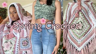 🌸 Spring-Themed Crochet: Cherry Blossom Poncho, Pouch, and Tank Top