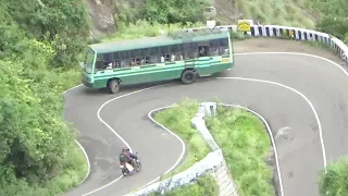 Valparai Hills : Govt Bus And Car Bike Crossing 13/40 Hairpin Bend Road Pollachi