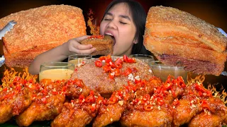 SUPER SPICY CHICKEN WINGS & LECHON KAWALI MUKBANG PINOY MUKBANG