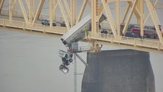 Semi-truck hangs over Second Street Bridge in Louisville