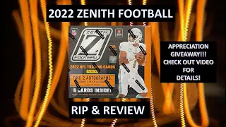 NEW RELEASE!!! 2022 Zenith Football Hobby Box! 6 cards 2 Autos!!! 🔥APPRECIATION GIVEAWAY!!!🔥