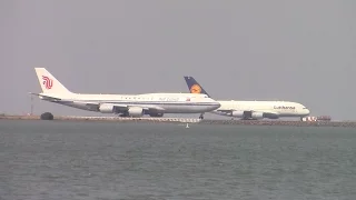 Air China Boeing 747-8i and Lufthansa Airbus A380-800 Takeoffs from San Francisco! (SFO)