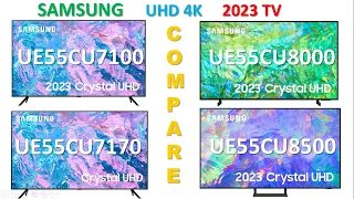 Samsung UE55CU7100 vs UE55CU7170 vs UE55CU8000 vs UE55CU8500  UHD 4K 2023 TV comparison Arvizas