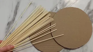 Diy A super simple idea made of cardboard and wooden skewers. A beautiful basket for the kitchen.