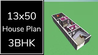 13x50 House Plan 3BHK || 3 Bed Ghar Ka Naksha || 13x50 House Design || 3D Home Design