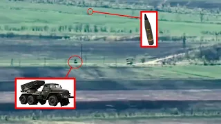 BM-21 Grad System Loaded With Rockets Gets Hit By Artillery