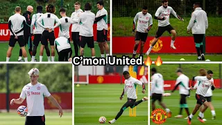 Man United training today 🔥, see Hojlund, Maguire, Bruno, Rashford, Antony, Garnacho in action.
