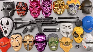 Mask Collection with M416 Sniper Rifle. Scary and Superhero Toy Masks Collection