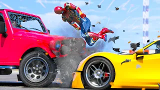 GTA 5 Iron Spiderman No Seatbelt Car Crashes - Spider-Man mod Gameplay #4