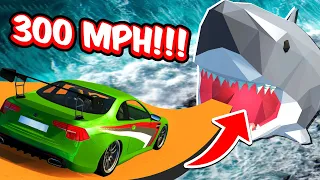 300MPH CAR Jumping Into GIANT SHARK! High Speed Crashes