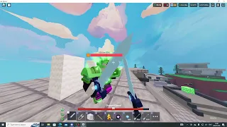 me and my friend played late game / PVP in Roblox bedwars I made him rage quit