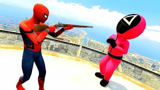 GTA 5 Spiderman vs SQUID GAME Guard - Epic Ragdolls (Euphoria Physics)