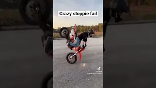 Crazy stoppie fail on supermoto