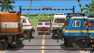 4 Trains Crossing Back to Back at Railroad Crossing | Trains at Level Crossing – Train Simulator