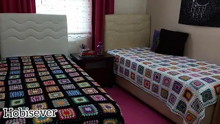NASIL ÖRDÜM ❣🧶 Tığ işi hanım dilendi kare motifli battaniye örgü yatak örtüsü, battaniye modelleri
