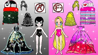 Paper Craft Pink Rapunzel VS Black Mavis Costume Dress Up - Barbie Story & Crafts | WOA Doll Stories