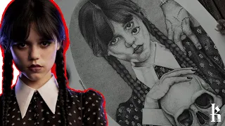 Drawing Wednesday Addams | Jenna Ortega (Stippling art) Time-lapse | KVVINDU