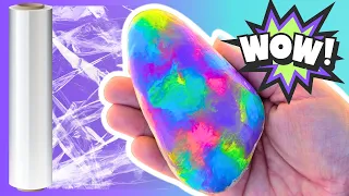 🤯 Rock Painting HACK - Skip the Paint Pour and Try Plastic Wrap Instead!