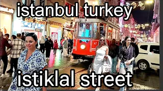 istanbul turkey Walking at night on istiklal street in almost rainy weather.4k|60fps