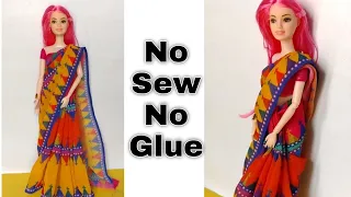 How To Make Saree No Sew No Glue | Barbie Craft | D Creating Extra